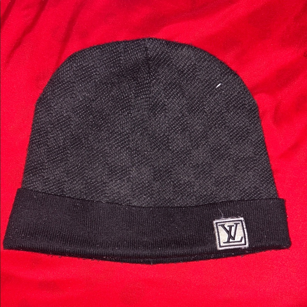 Louis Vuitton Black Knit Beanie with Logo Patch